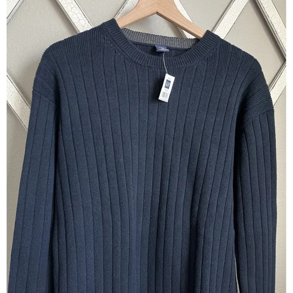 NWT! Vintage GAP Men's XXL Crew Neck Cotton Sweater Hong Kong - Navy Blue
